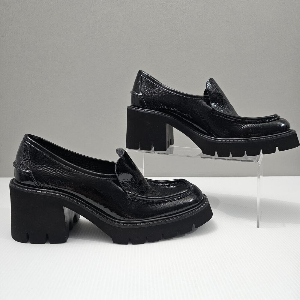 Pedro Garcia Black Patent Leather Chunky Heeled Loafers